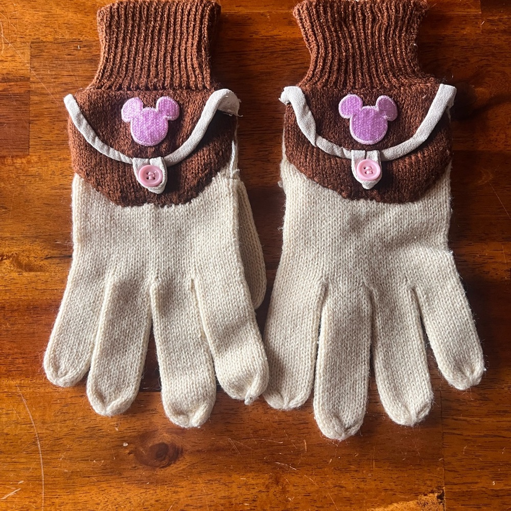 Disneyland Resort Kids Brown & Cream Gloves with Pink Accent